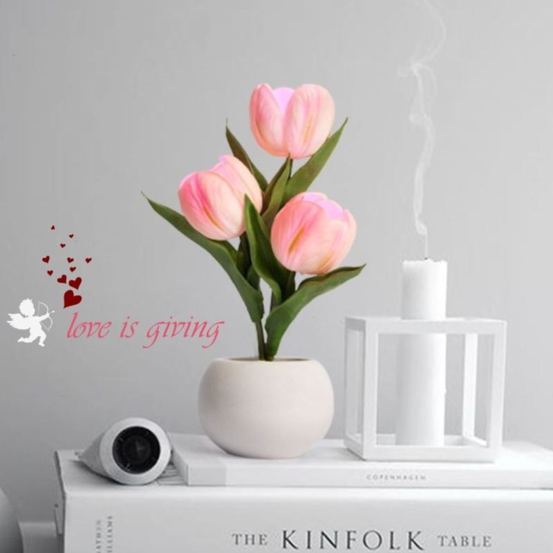 LED Tulip Night Light Dimmable Plug-in Romantic Flower Lamp Artificial Bloom Mother’s Day Gift