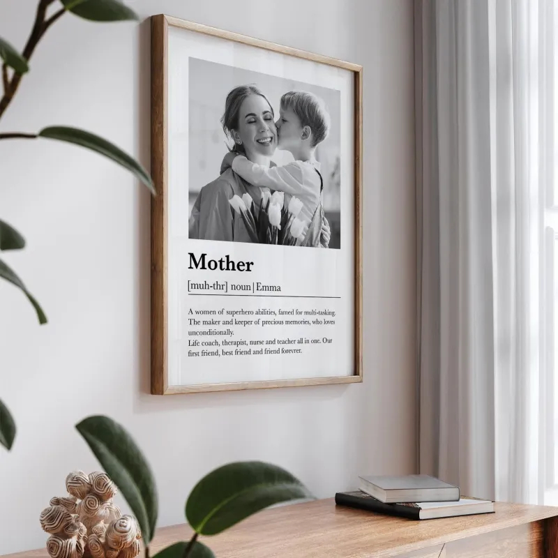 Custom Photo Mothers Day Poster, Vintage Mom Definition Wall Art, Mother's Day Gift From Son Daughter Decor Hoom Room