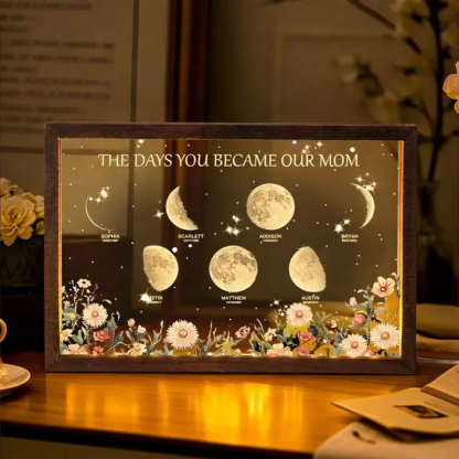 Personalized The Days You Became Our Mom Moon Phase Lightbox Mother's Day Gifts Wood Base