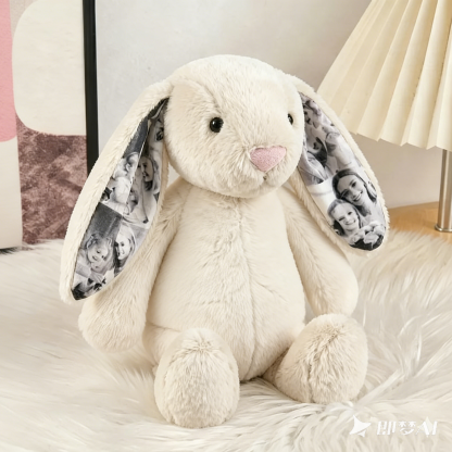 Custom Photo Bunny Plush Personalized Hidden Ear Picture Bunny Gift for Couples Anniversary Gift For Her