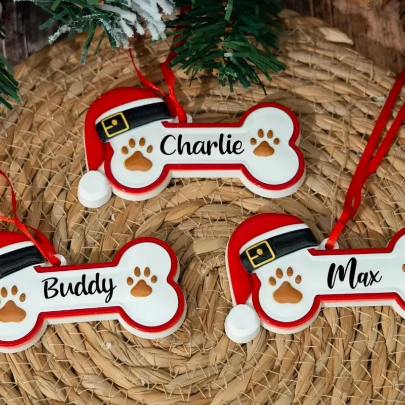 Custom Dog Name Paw Ornament Personalized Pet Bone Christmas Tree Ornament Christmas Gift for Dog Owner