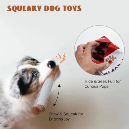 Cute Fake Cigarette Plush Dog Toy, Interactive Squeaking Chewing Toy for Pets