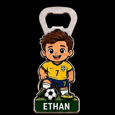 Custom Name Cartoon Bottle Opener Fridge Magnet – Personalized Football Game Day Souvenir Gift for Fans