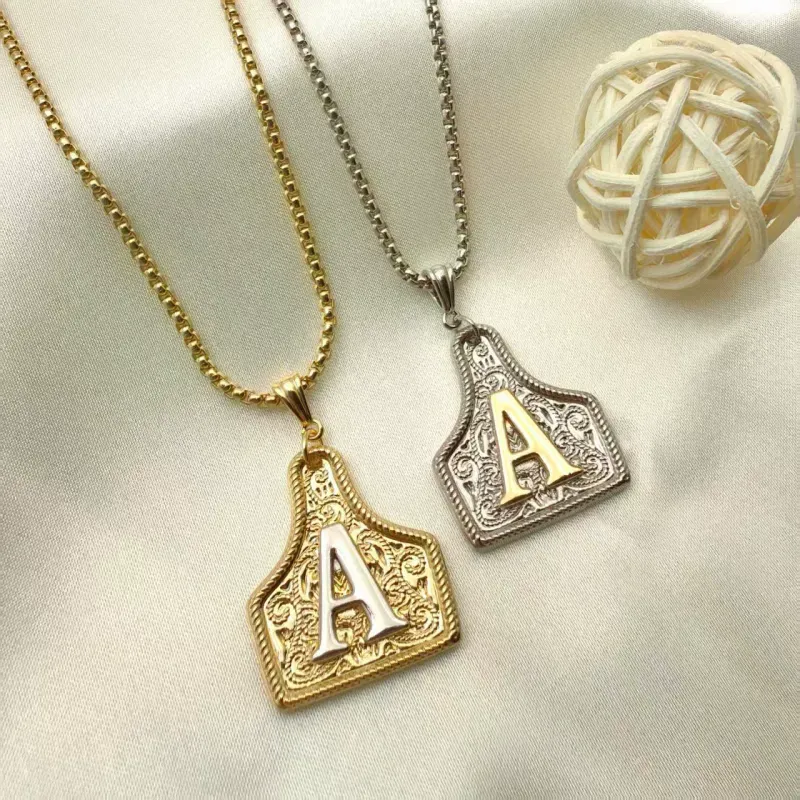 26-Letter Initial Necklace Western Cowboy Style Gift Box Vintage Jewelry Gift Box Valentine's Day Gift