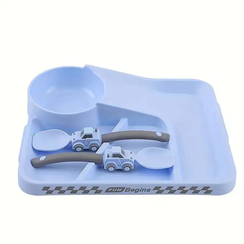 Race Track Kids Dinner Plate Set – Car-Shaped Divided Plate with Fork & Spoon for Babies & Toddlers, Back to School Gift