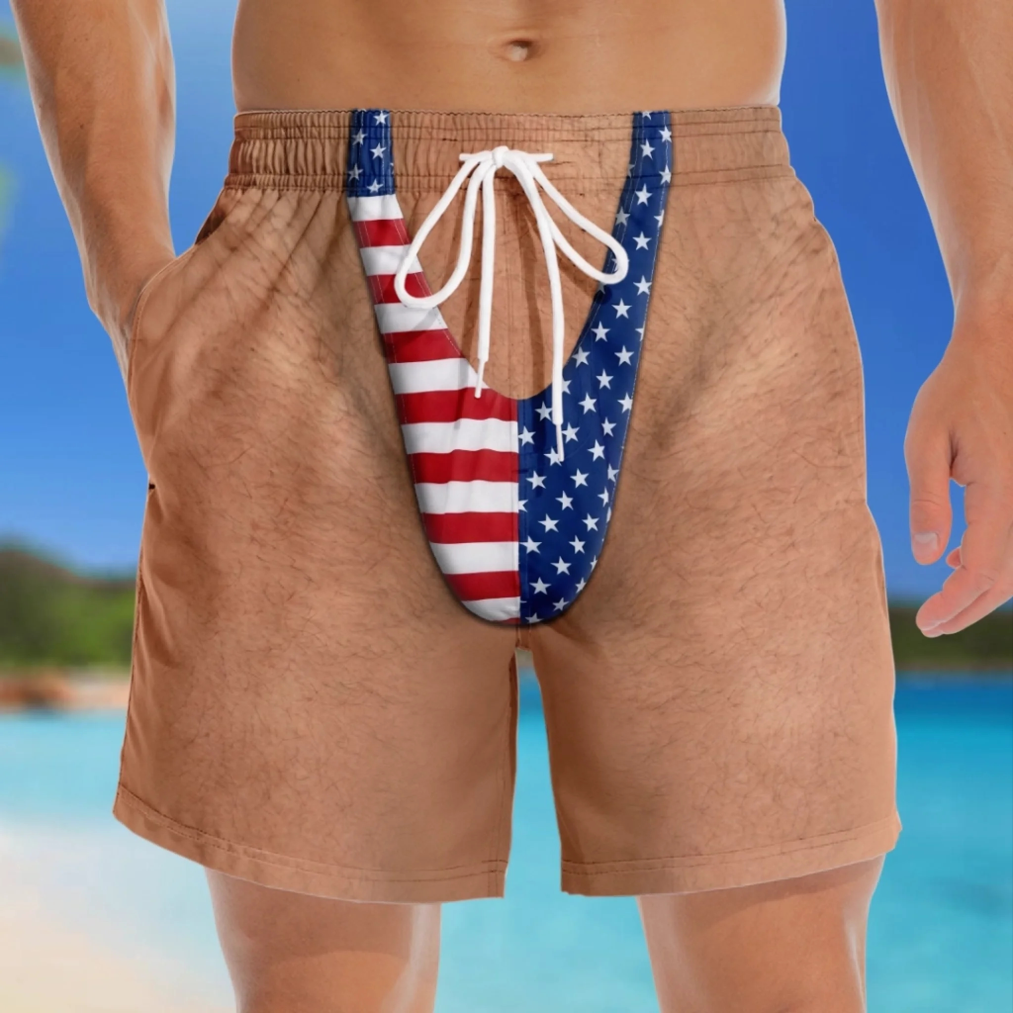 Custom Funny Patriotic Men Swim Trunks - Personalized Summer Vacation And Travel Gifts For Men - Looking Like Trouble