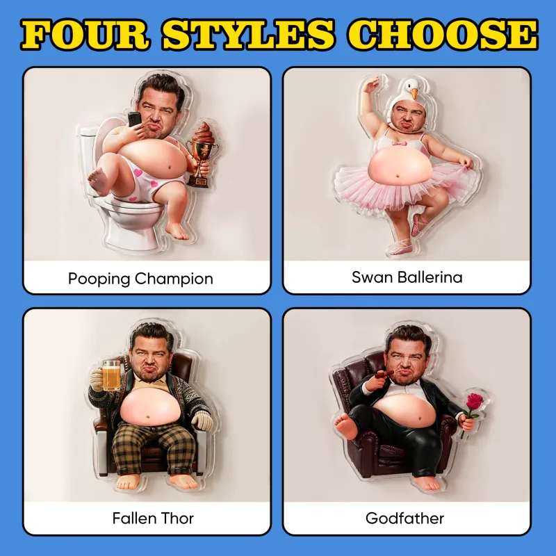 Custom Face Dad Squishy Belly Anti-collision Acrylic Sticker – Personalized Photo Fridge Magnet with Soft Squeeze Belly, Cute Funny Gift for Dad