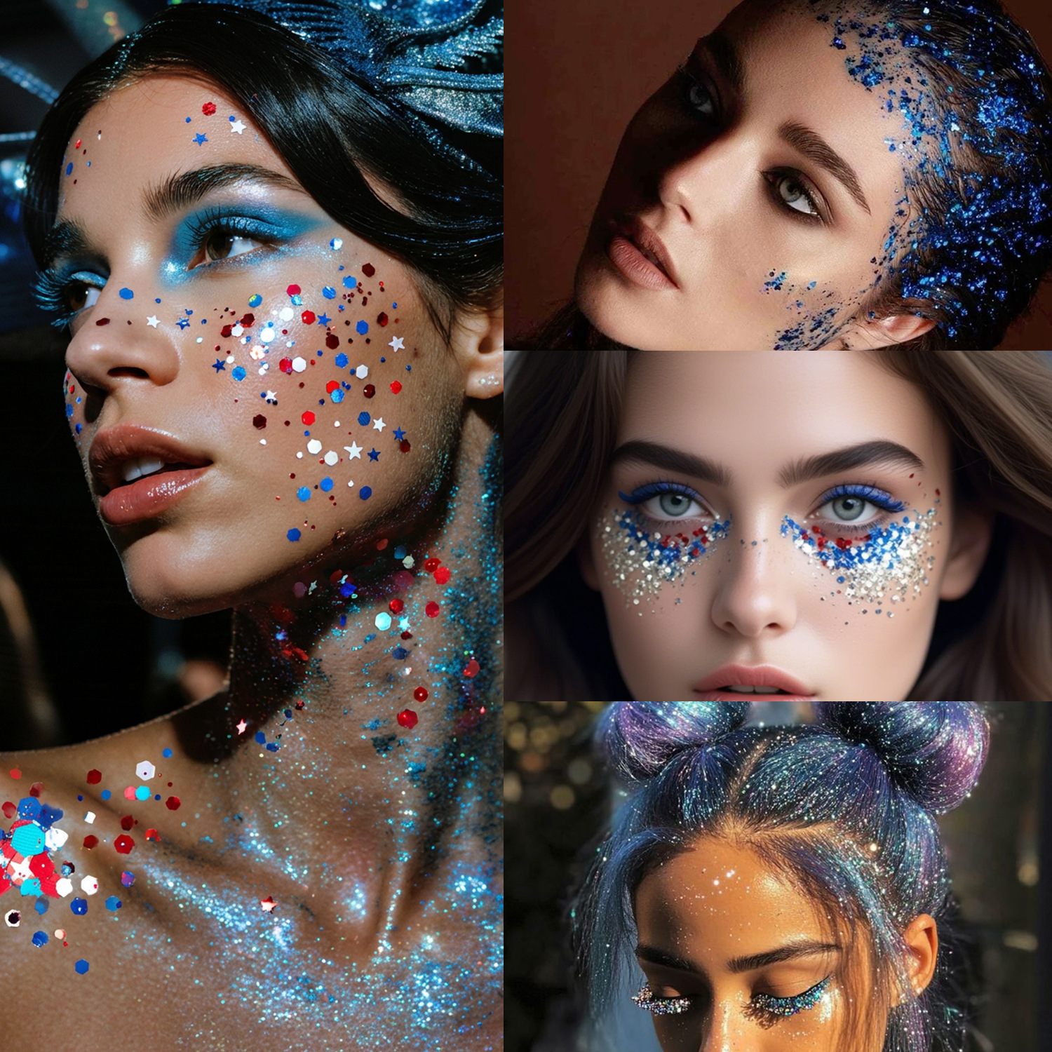 4th of July Face Glitter Stick Red White & Blue Body Hair Sparkle 