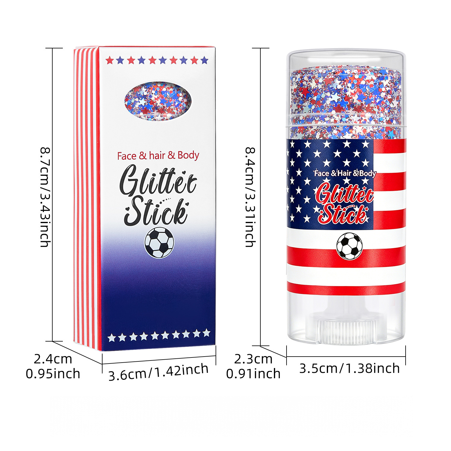4th of July Face Glitter Stick Red White & Blue Body Hair Sparkle 