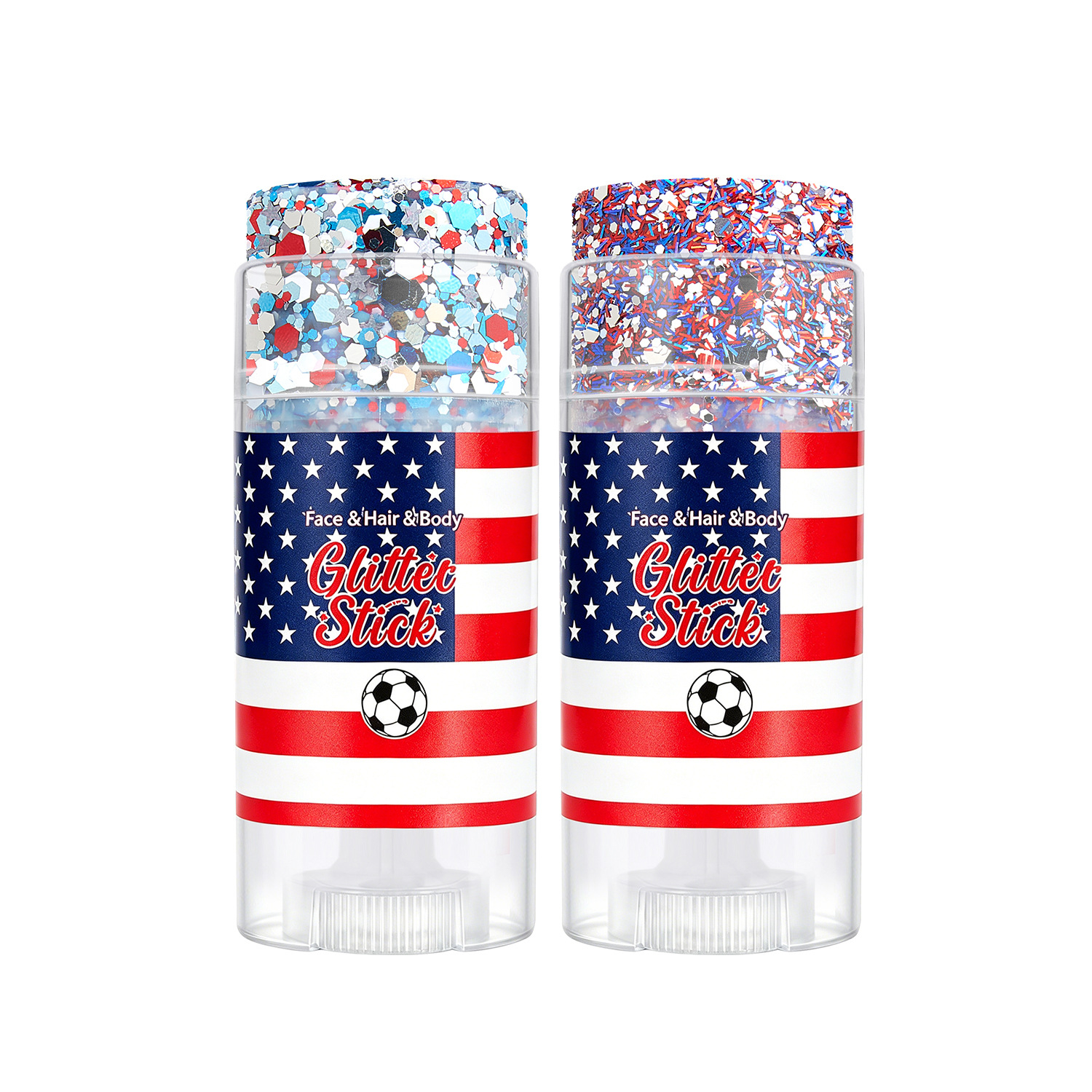 4th of July Face Glitter Stick Red White & Blue Body Hair Sparkle 