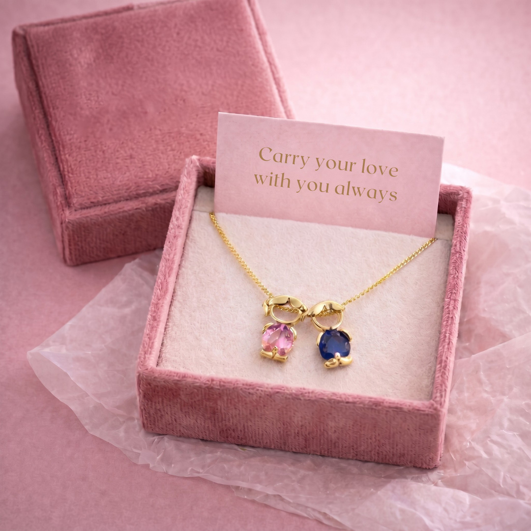 Mother Children Matching Gemstone Pendant Necklace, Stainless Steel Boy Girl Charm Necklace, Mom Child Family Jewelry Gift for Mother's Day