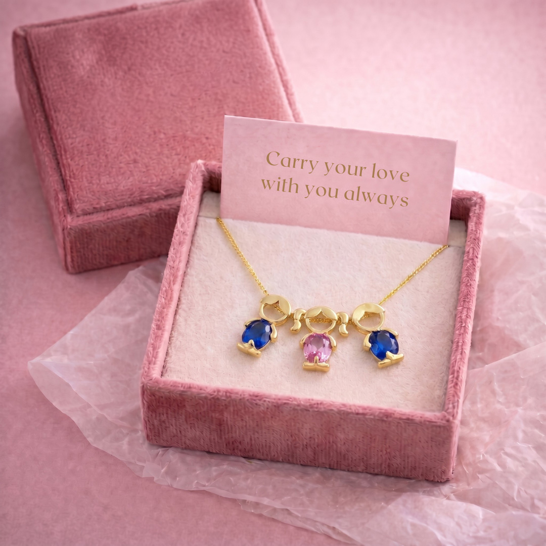 Mother Children Matching Gemstone Pendant Necklace, Stainless Steel Boy Girl Charm Necklace, Mom Child Family Jewelry Gift for Mother's Day