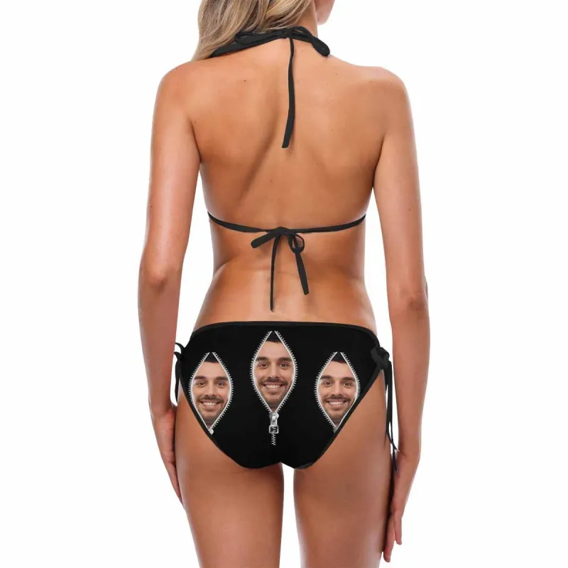 Custom Face Bikini Women's Sexy Photo Segmented Swimsuit - Zipper