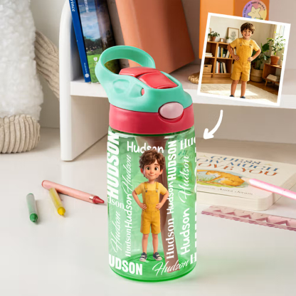 Personalized Cartoon Character BPA-Free 16 oz Transparent Water Bottle with Straw and Name Back to School Gift for Kids
