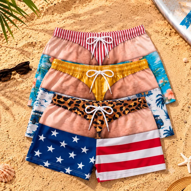 Custom Funny Men Swim Trunks Novelty Optical Illusion Swim Shorts Funny Novelty Party Board Shorts Gift for Husband Boyfriend
