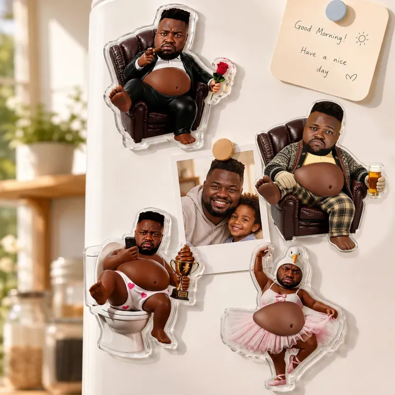 Custom Face Dad Squishy Belly Anti-collision Acrylic Sticker Personalized Photo Fridge Magnet with Soft Squeeze Belly Cute Funny Gift