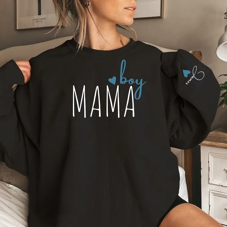 Custom Boy Mama Sweatshirt with Kid Name, Personalized Mom Of Boys Hoodie