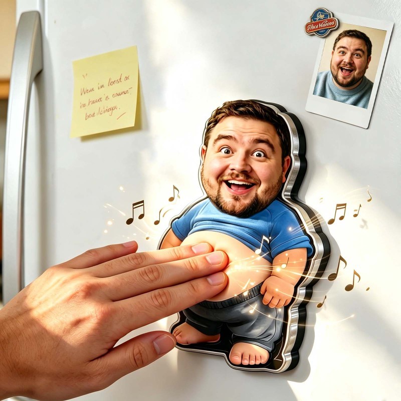 Personalized Squishy Photo&Music Fridge Magnet – Custom Photo Character Squeeze Belly Magnet with Built-in Sound, Funny Gift for Family & Couples