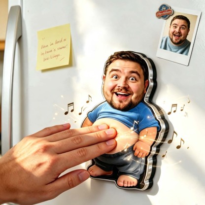 Personalized Squishy Photo&Music Fridge Magnet – Custom Photo Character Squeeze Belly Magnet with Built-in Sound, Funny Gift for Family & Couples