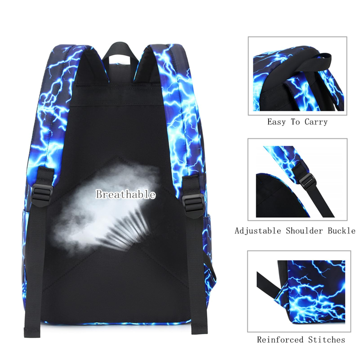 Boy School Backpack Elementary Middle Lightning Bookbag Laptop Teenager Waterproof Lightweight 17 Inches