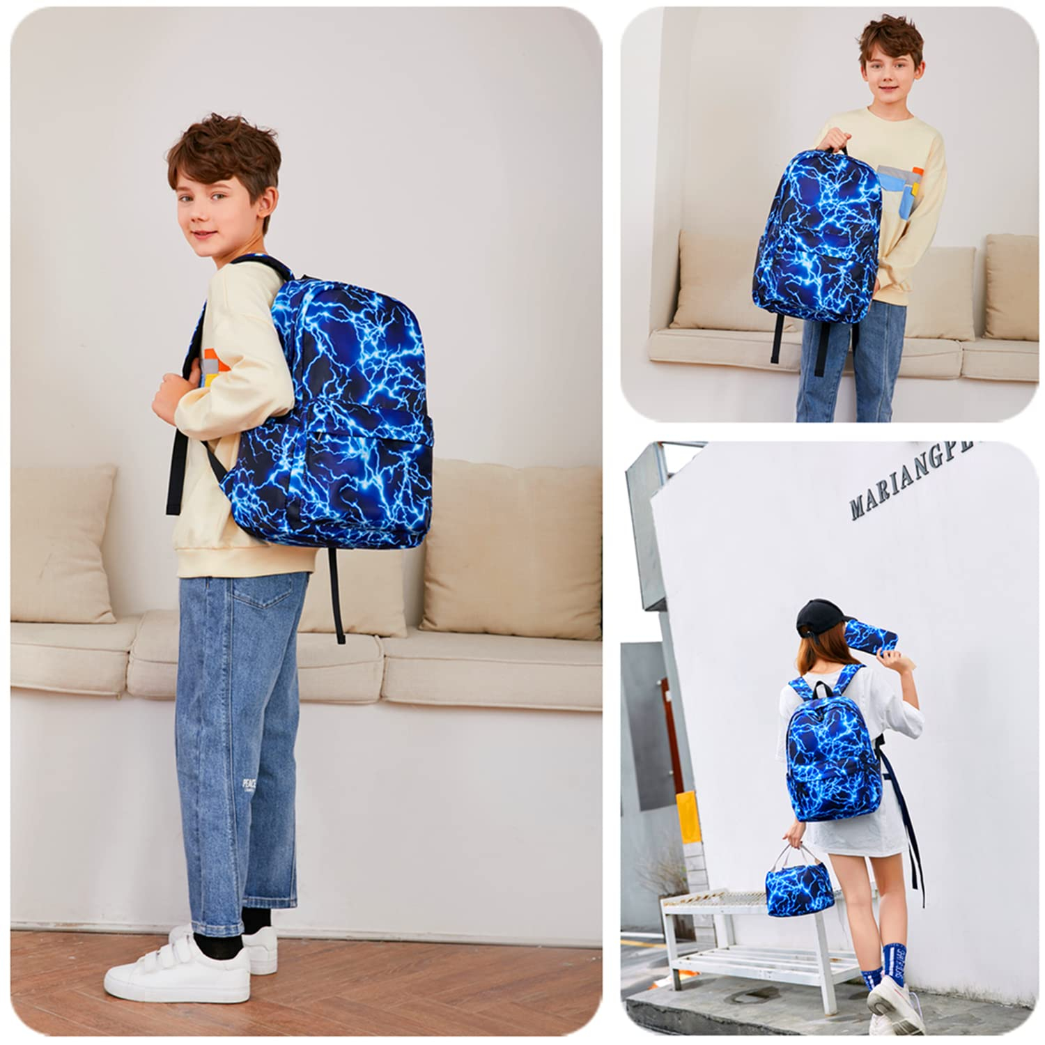 Boy School Backpack Elementary Middle Lightning Bookbag Laptop Teenager Waterproof Lightweight 17 Inches