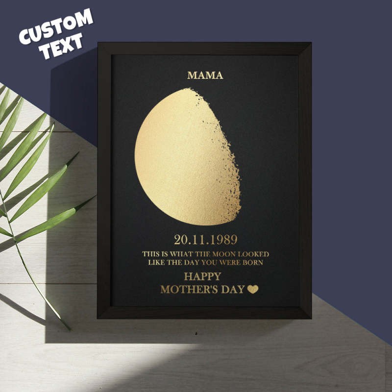 Custom Gold Foil Print Moon Phase and Names Wooden Frame with Your Text Custom Mother's Day Art Frame Best Gift for Mom-pawsmeowz