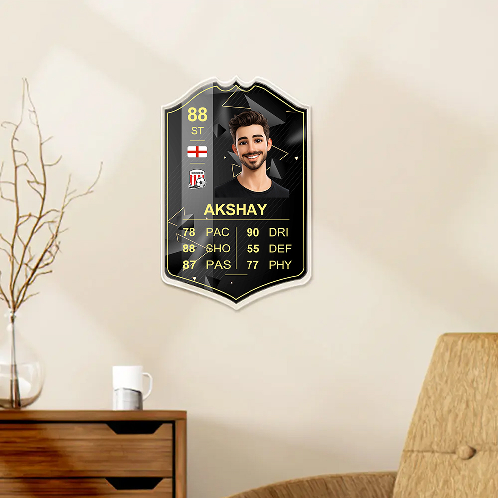 Custom Photo Cartoon-Style Football Scorecard Acrylic Game Card – Personalized Soccer Gift for Fans