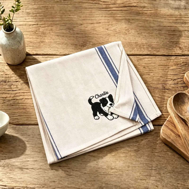 Personalized Dog & Cat Embroidered Hand Towel – Custom Pet Name Towel for Bathroom & Kitchen