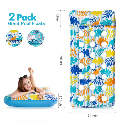Inflatable Pool Float Mat, Giant Pool Floats Adult Size with Headrest, Lake Float Raft Water Lounger, Multi-Purpose Swimming Pool Floats for Pool Party, Summertime Beach, Outdoor