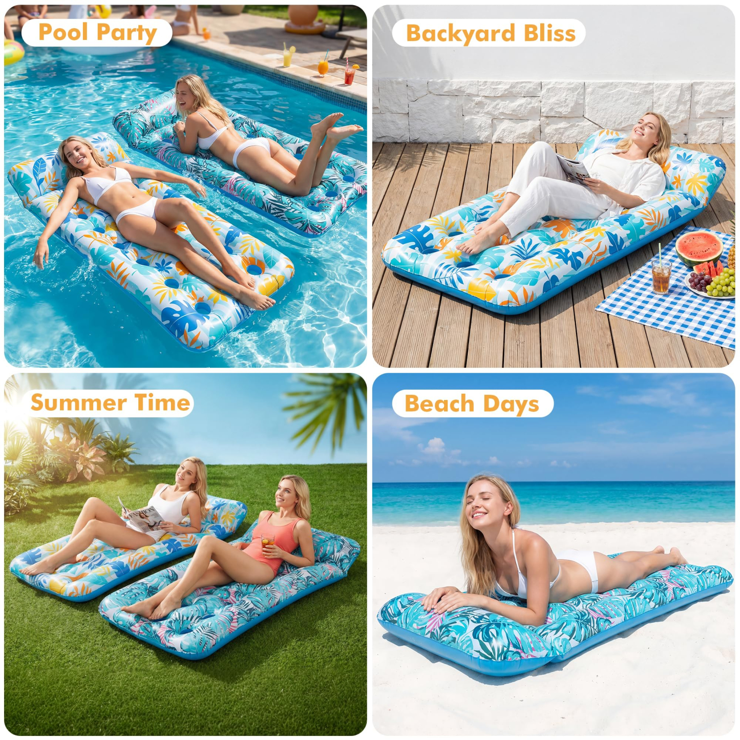 Inflatable Pool Float Mat, Giant Pool Floats Adult Size with Headrest, Lake Float Raft Water Lounger, Multi-Purpose Swimming Pool Floats for Pool Party, Summertime Beach, Outdoor