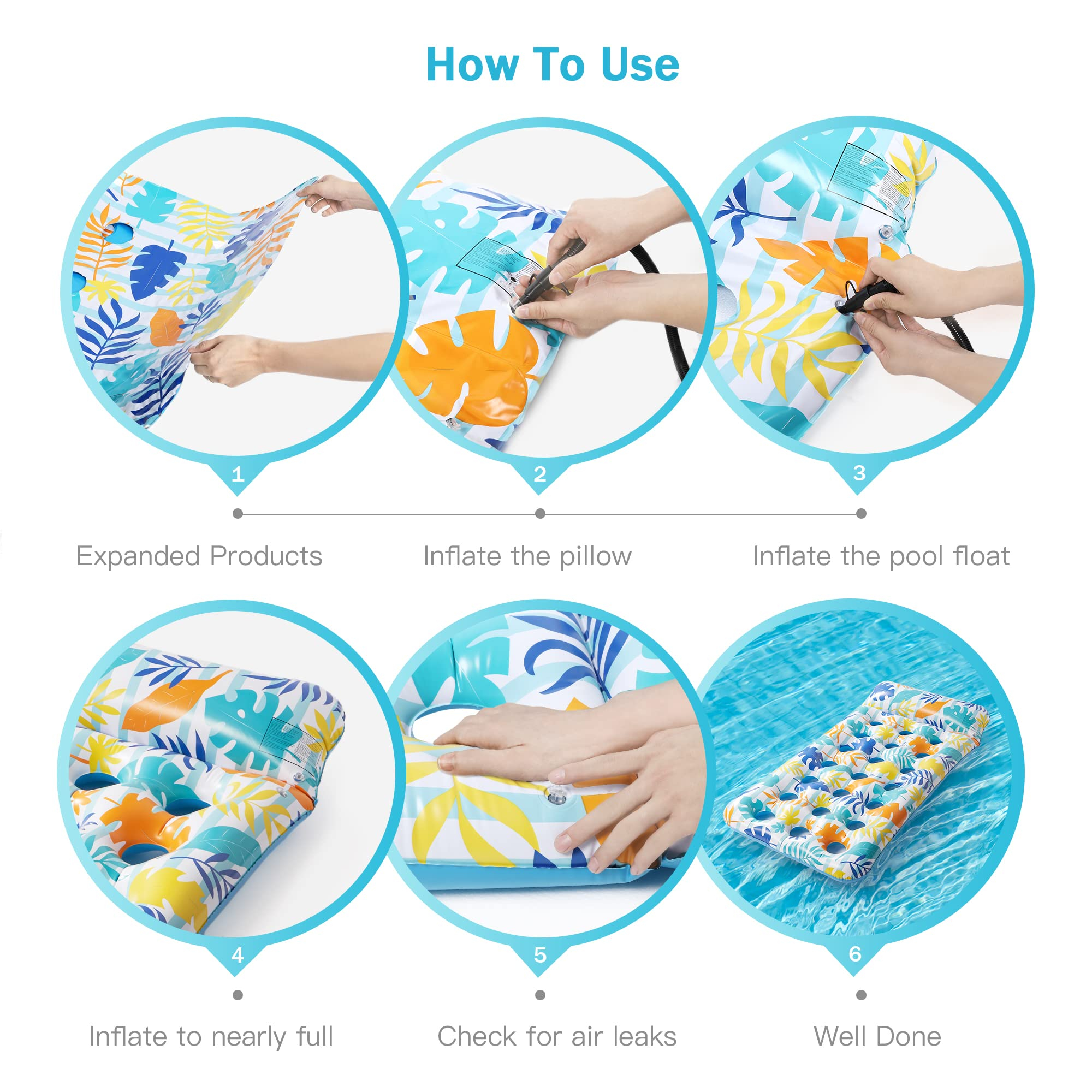 Inflatable Pool Float Mat, Giant Pool Floats Adult Size with Headrest, Lake Float Raft Water Lounger, Multi-Purpose Swimming Pool Floats for Pool Party, Summertime Beach, Outdoor