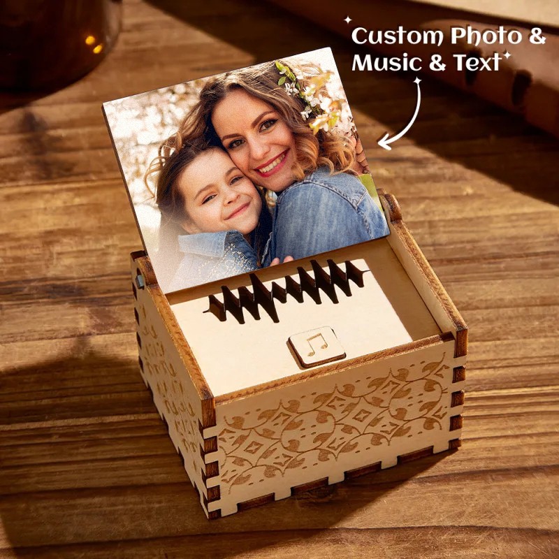 Mother's Day Gift Custom Digital Music Box Any song Tune or Voice Personalized Wooden Photo Music Box with Text