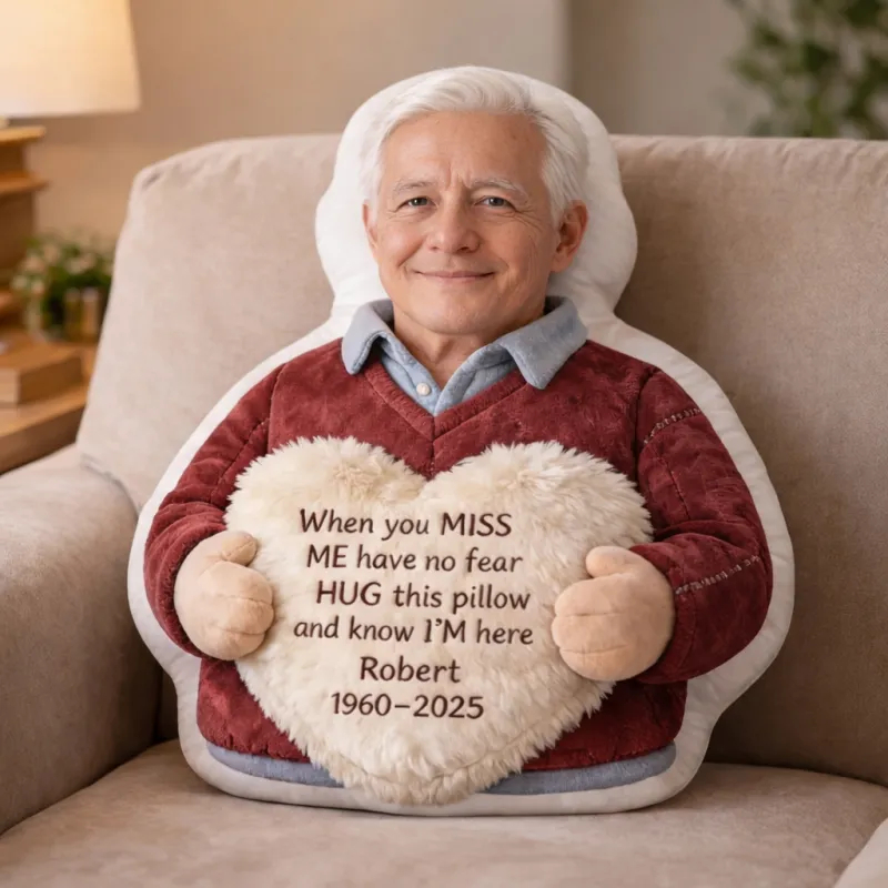Personalized 3D Effect Memorial Hug Pillow – Custom Photo Pillow with Heart Message, Sympathy Gift for Loss & Remembrance