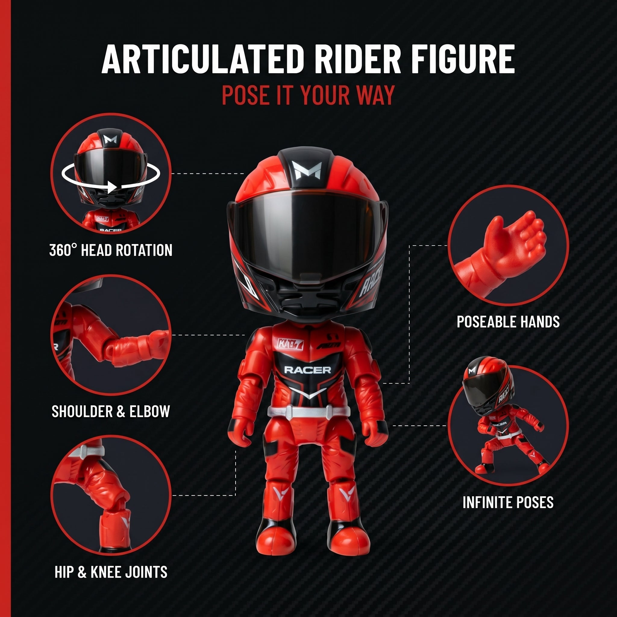 Transforming Motorcycle Doll Q Version Collectible Rider Toy With Movable Joints Standing Poseable Mini Motorbike Figurine For Kids & Collectors