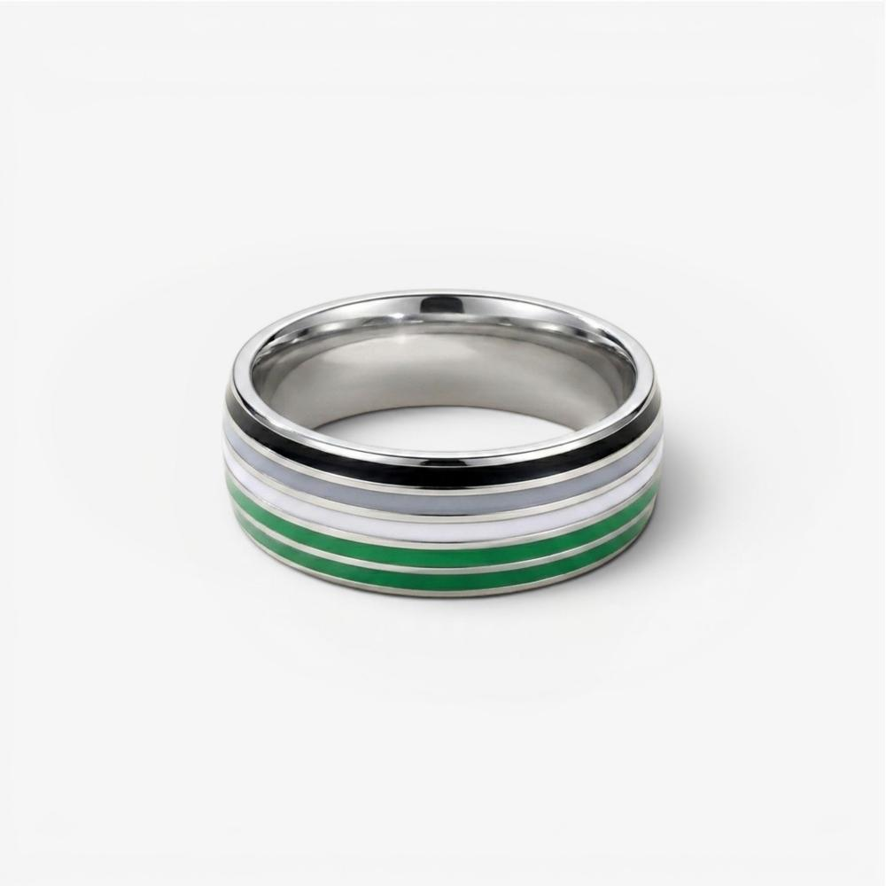 ColorPulse Stainless Steel Rainbow Enamel Band Ring, Classic Three Color Stripes Polished Comfort Fit Wedding Band Statement Jewelry Gift for Men Women