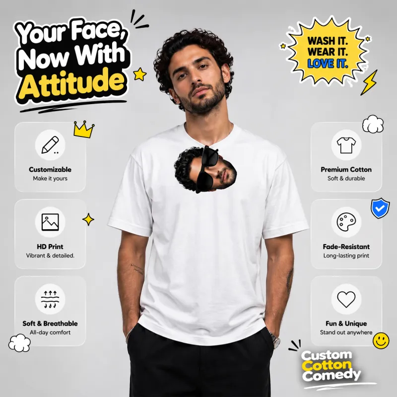 Custom Face T-Shirt – Personalized Funny Photo Print Tee, Unique Gift for Friends, Couples & Family