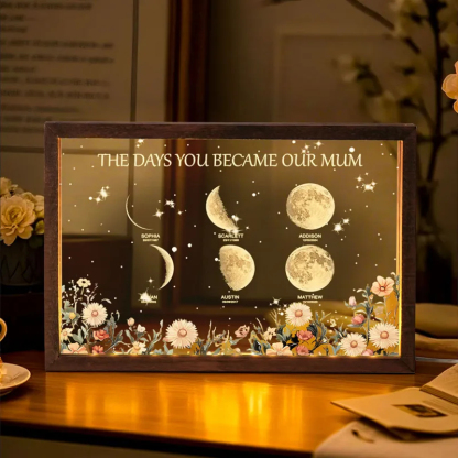 Personalized The Days You Became Our Mom Moon Phase Lightbox Mother's Day Gifts Wood Base