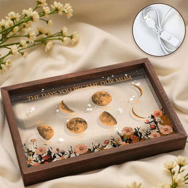 Personalized The Days You Became Our Mom Moon Phase Lightbox Mother's Day Gifts Wood Base