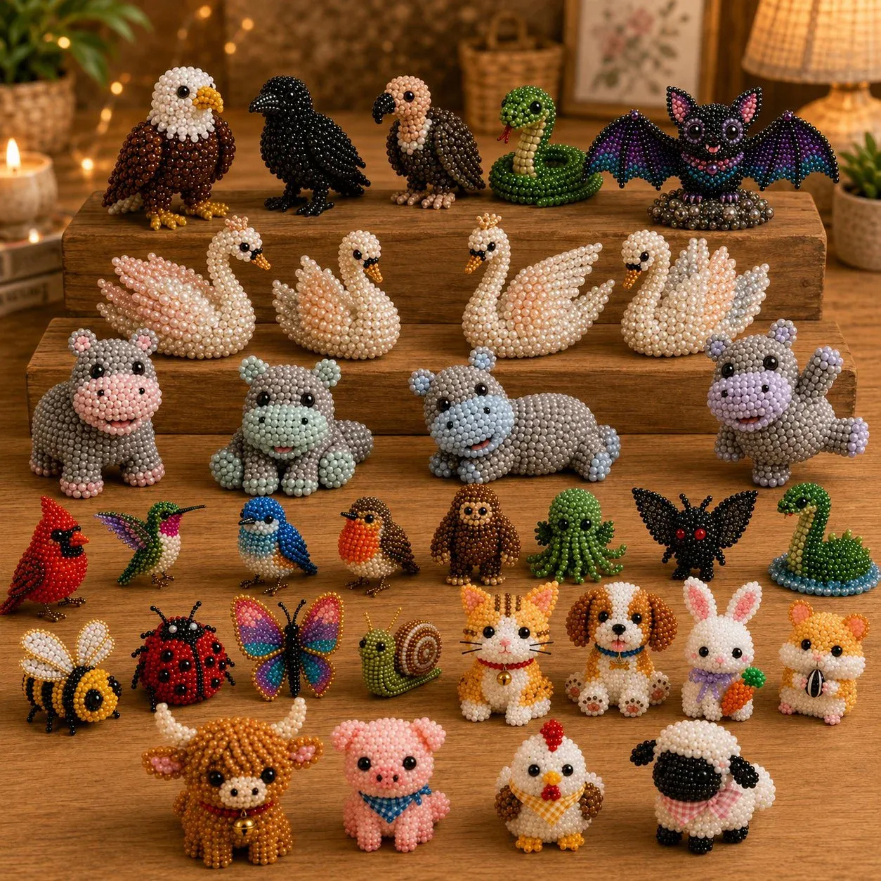 3D Beaded Animal Figurine DIY Kit Handmade Forest & Sea Creature Craft Set for Home Decor Beaded Animal Collectible DIY Bead Animal Kit