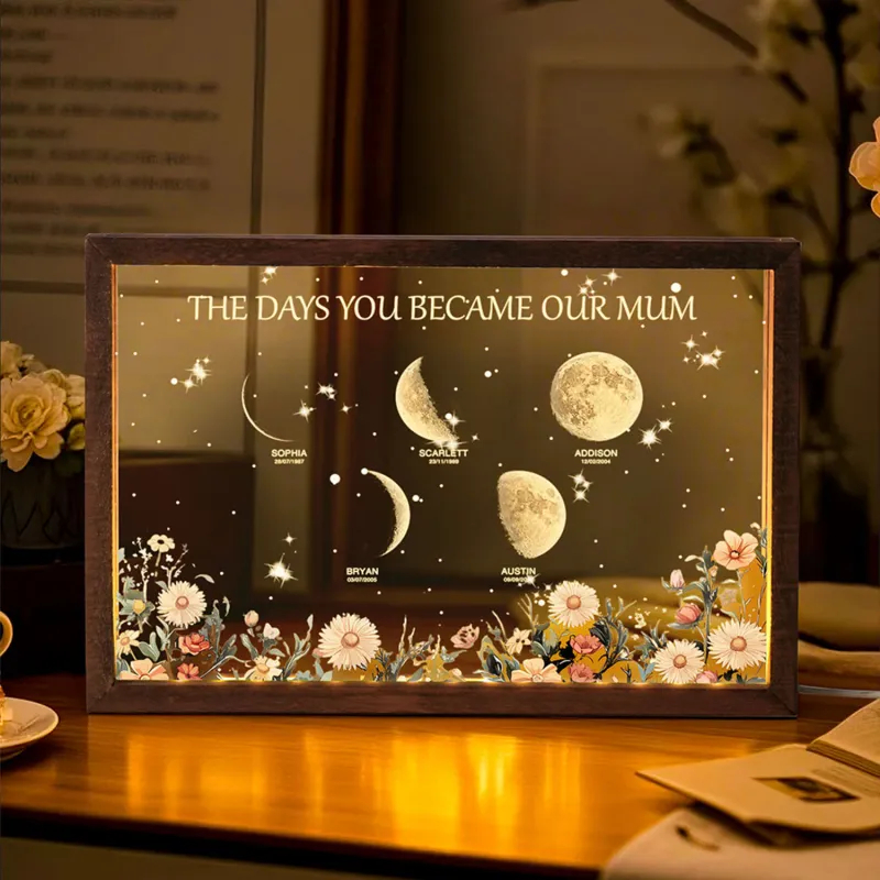 Personalized The Days You Became Our Mom Moon Phase Lightbox Mother's Day Gifts Wood Base