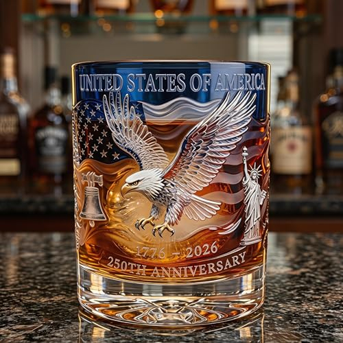 250 Anniversary Commemorative Whiskey Glass, U.S. 250 Anniversarys Decanter for Scotch Bourbon or Wine, for Husband, Dad, Father's Day Patriotic Gift-Pawsmeowz