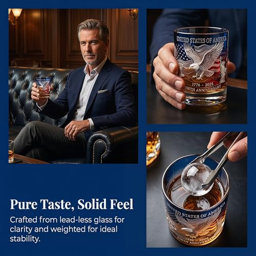 250 Anniversary Commemorative Whiskey Glass, U.S. 250 Anniversarys Decanter for Scotch Bourbon or Wine, for Husband, Dad, Father's Day Patriotic Gift-Pawsmeowz