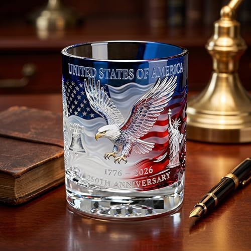 250 Anniversary Commemorative Whiskey Glass, U.S. 250 Anniversarys Decanter for Scotch Bourbon or Wine, for Husband, Dad, Father's Day Patriotic Gift