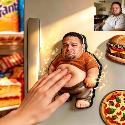 Personalized Squishy Photo&Music Fridge Magnet – Custom Photo Character Squeeze Belly Magnet with Built-in Sound, Funny Gift for Family & Couples