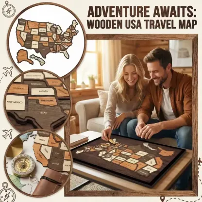 Wooden USA Travel Map Puzzle 50 States United States Puzzle Wall Decor for Home Office Record Your Journey Gift for Adults Families-Pawsmeowz