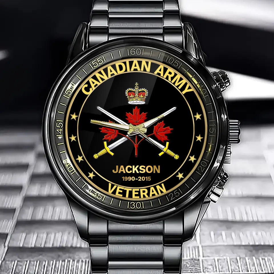 Personalized Canadian Veteran/Firefighter Badge Custom Name & Time Watch-pawsmeowz