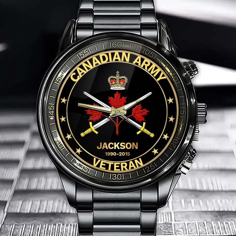 Personalized Canadian Veteran/Firefighter Badge Custom Name & Time Watch-pawsmeowz