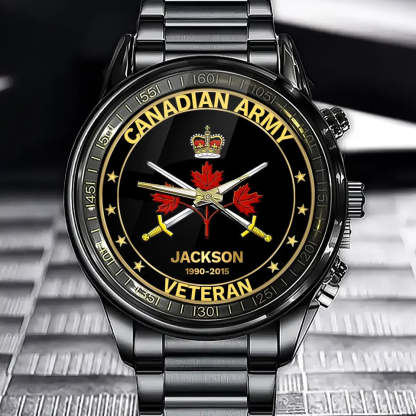 Personalized Canadian Veteran/Firefighter Badge Custom Name & Time Watch-pawsmeowz