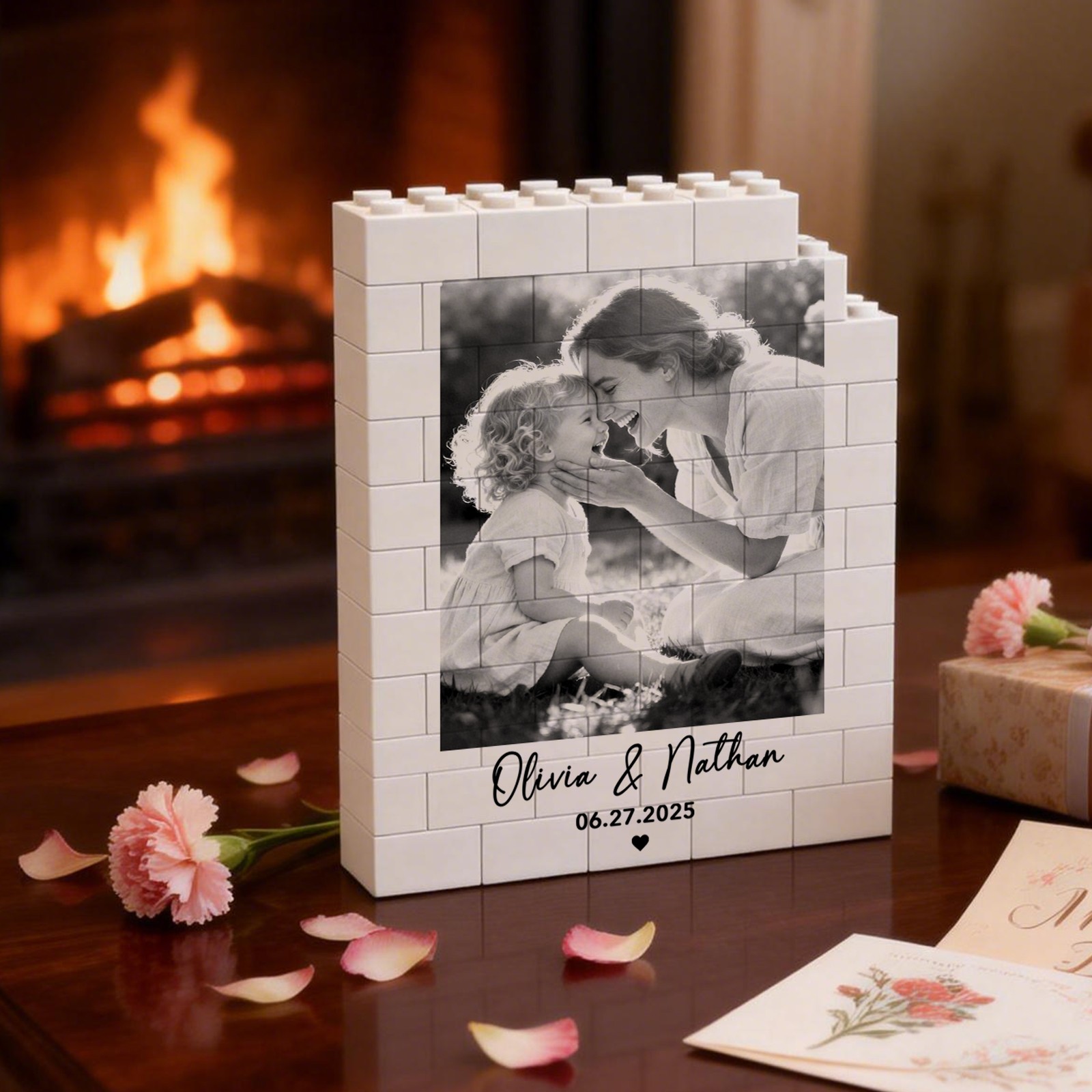 Custom Brick Puzzle Frame For Mom Personalized Photo Brick Puzzle Build Warmth A Sweet Puzzle Mother's Day Gift for Grandma
