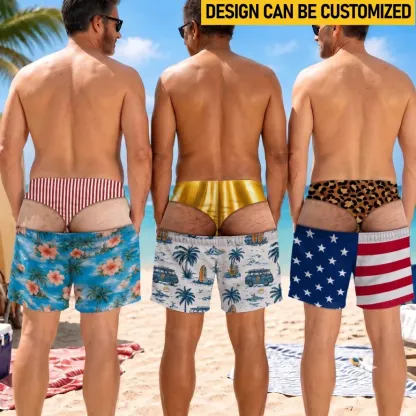 Custom Funny Men Swim Trunks Novelty Optical Illusion Swim Shorts Funny Novelty Party Board Shorts Gift for Husband Boyfriend